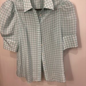 Alice & Olivia light turquoise Houndstooth Blouse